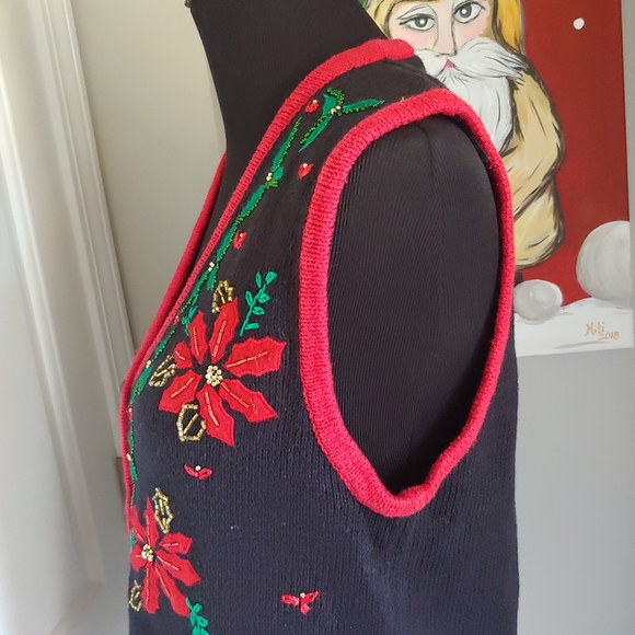 VINTAGE Bobbie Brooks Poinsettia Christmas Vest Women's Size Small - Picture 6 of 10